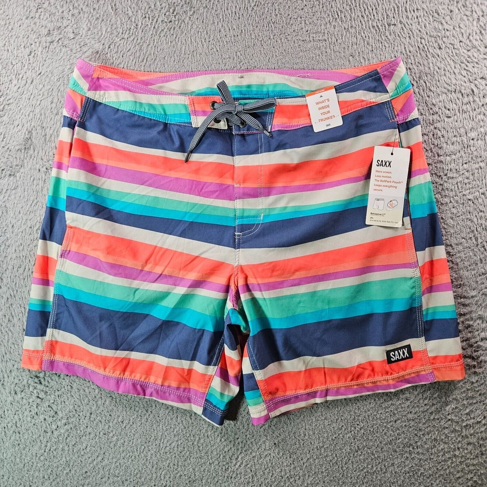 NWT SAXX Betawave 17" Board Shorts Swim Trunks Men 36 Lined Colorful Striped‎
